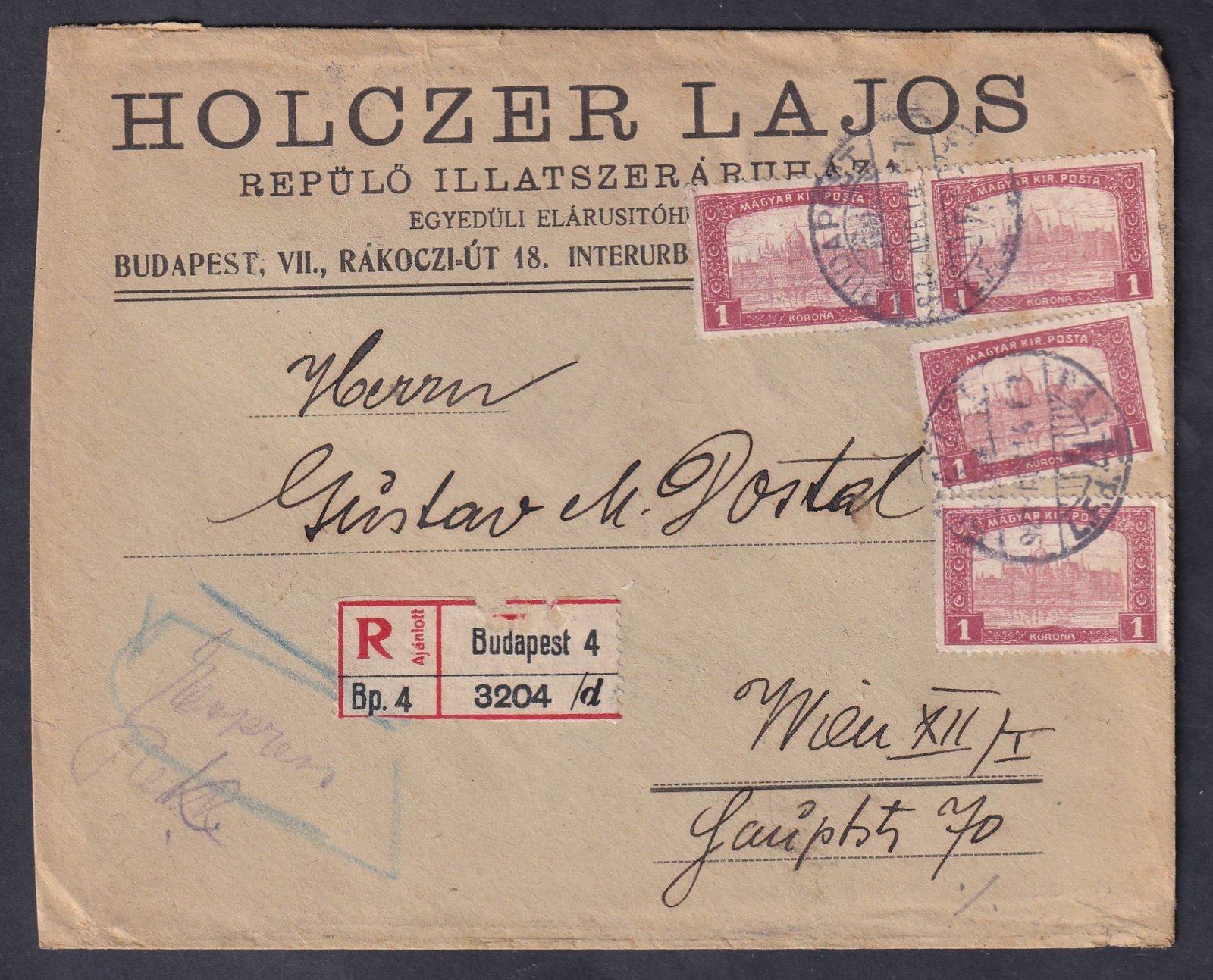 1921. Budapest, Bécsbe feladott ajánlott levél