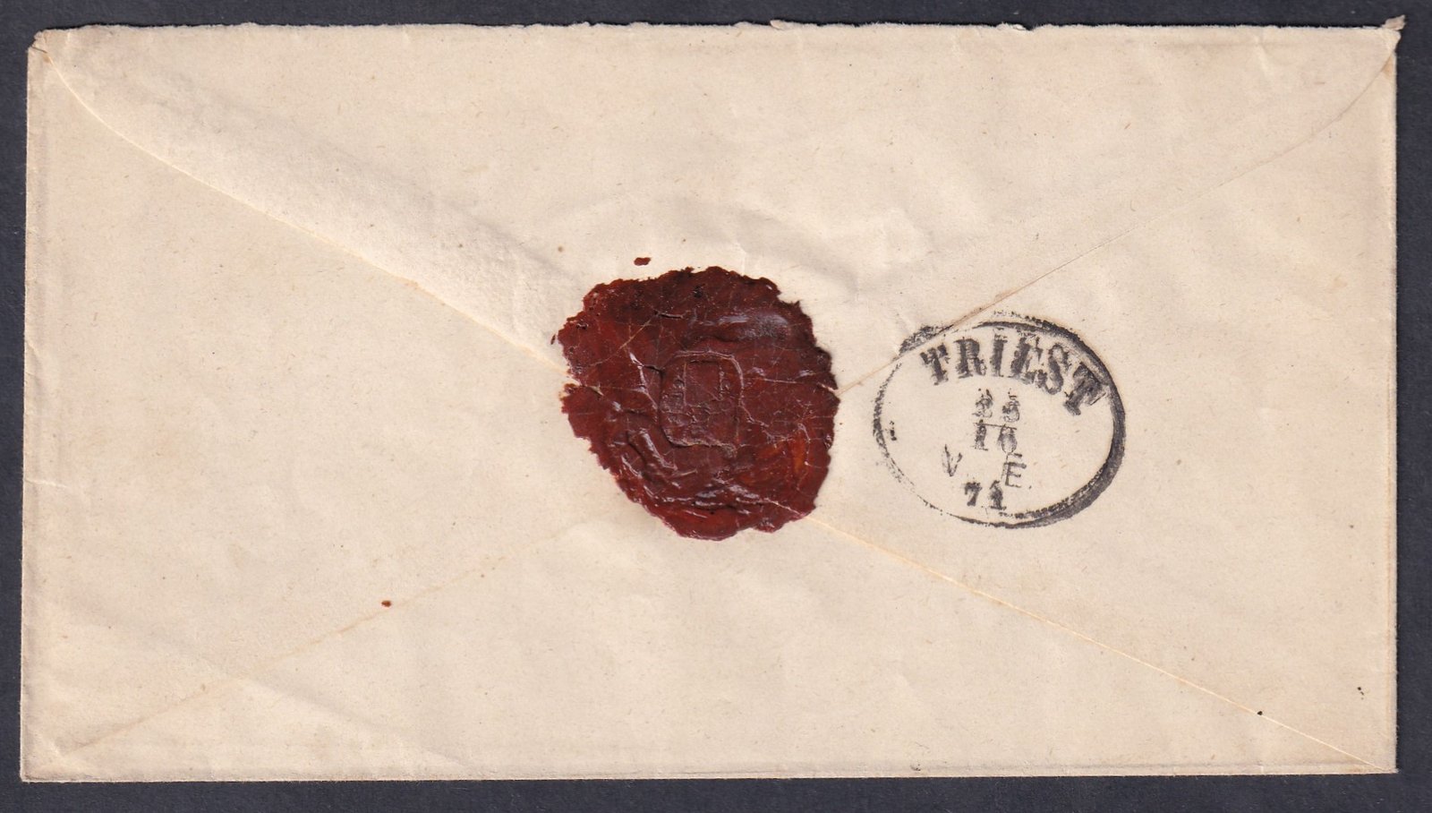 1871. Pozsony, Triest-be feladott díjjegyes boríték