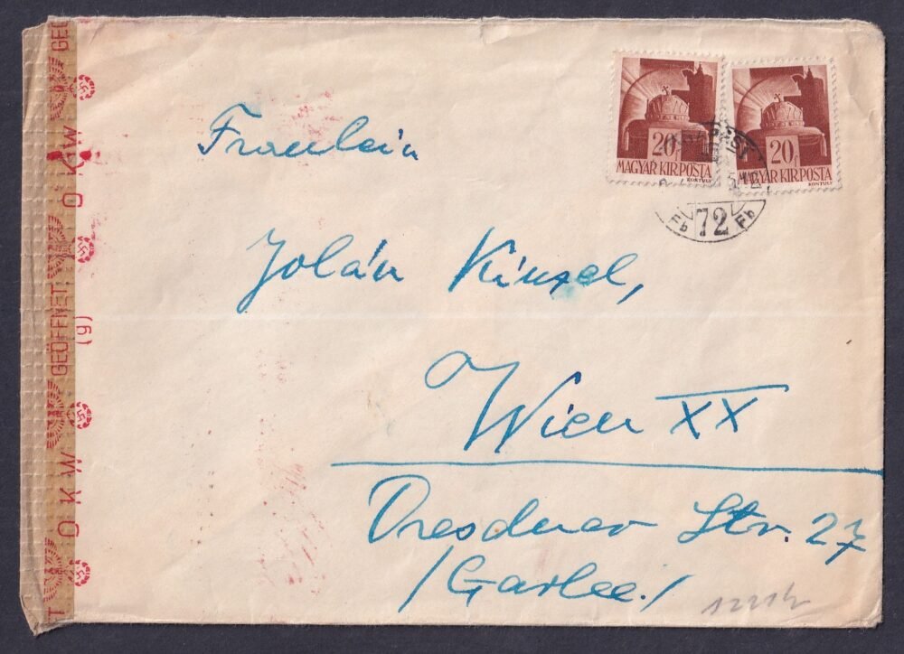 1944. Budapest, Bécsbe feladott cenzúrázott levél