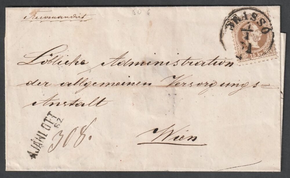 1871. Brassó, Bécsbe feladott ajánlott levél