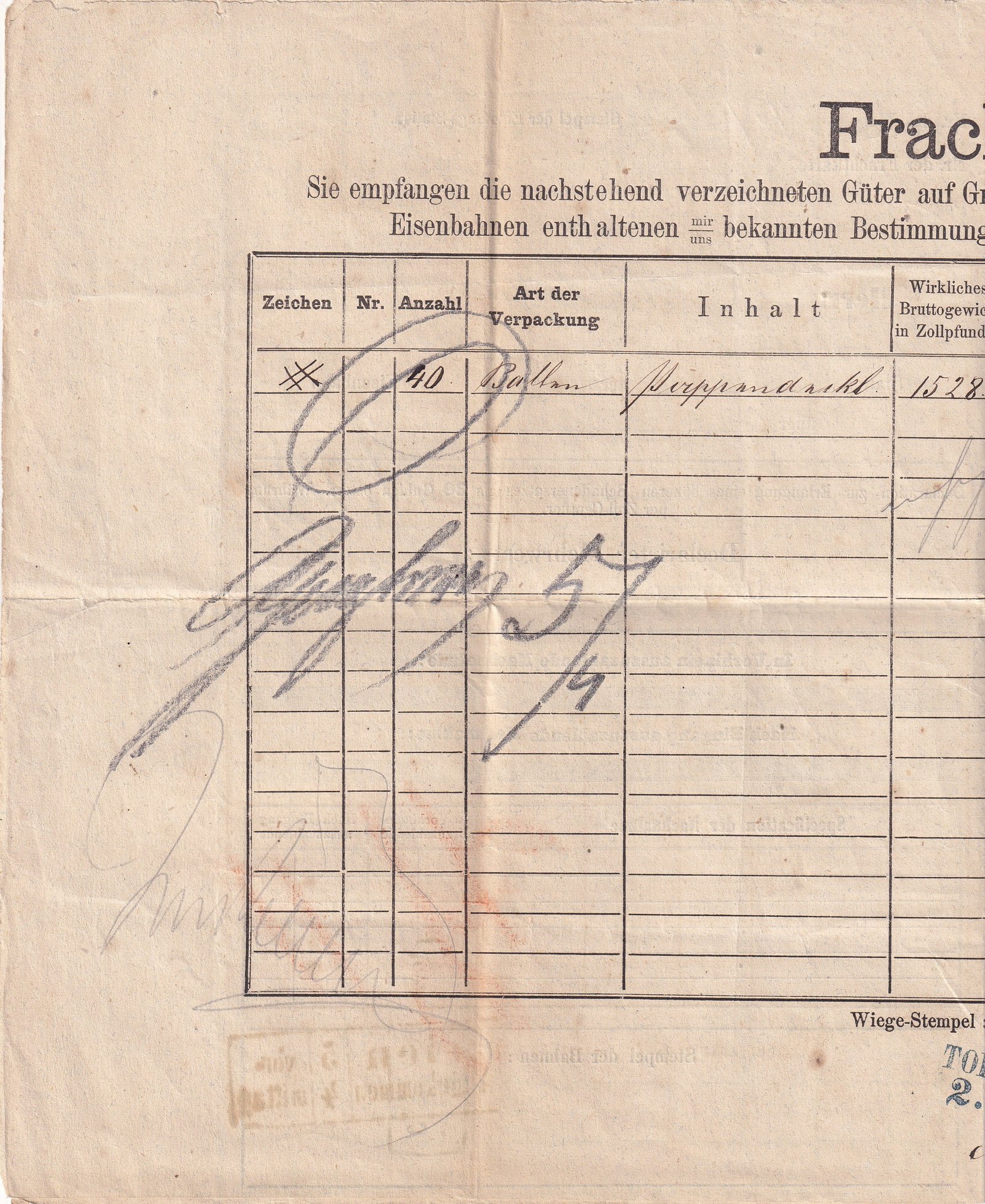 1864. Tornócz–Bécs fuvarlevél, kék színű Tornócz bélyegzéssel az 5 kr illetékbélyegen, kiváló állapotban fennmaradt darab.