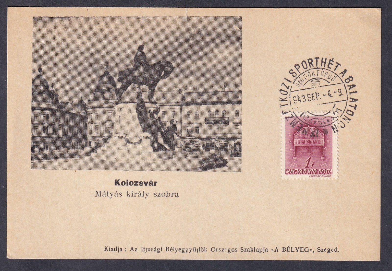 1943. Képes-levelezőlap, alkalmi gélyegzéssel