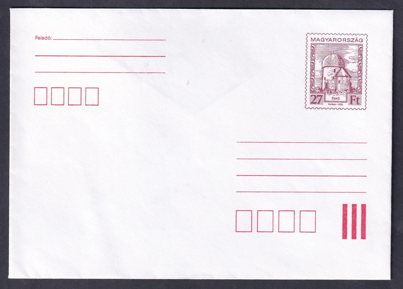 27 Ft sötét barnásviola díjjegyes boríték