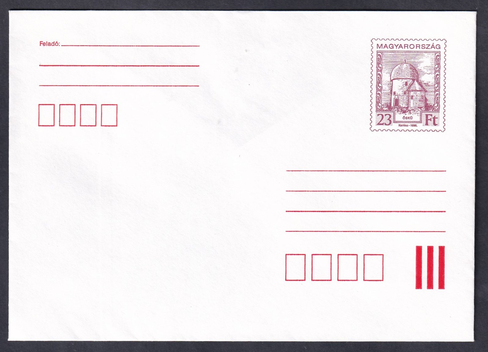 23 Ft sötét barnásviola díjjegyes boríték