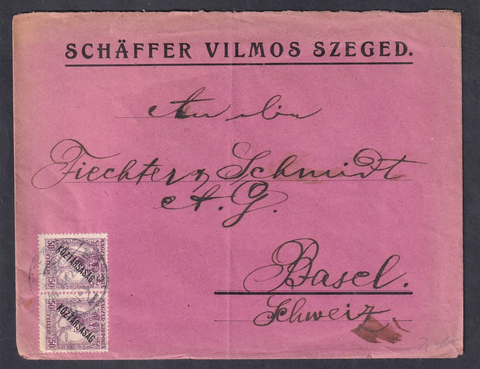 1918. Szeged, Basel-be feladott levél