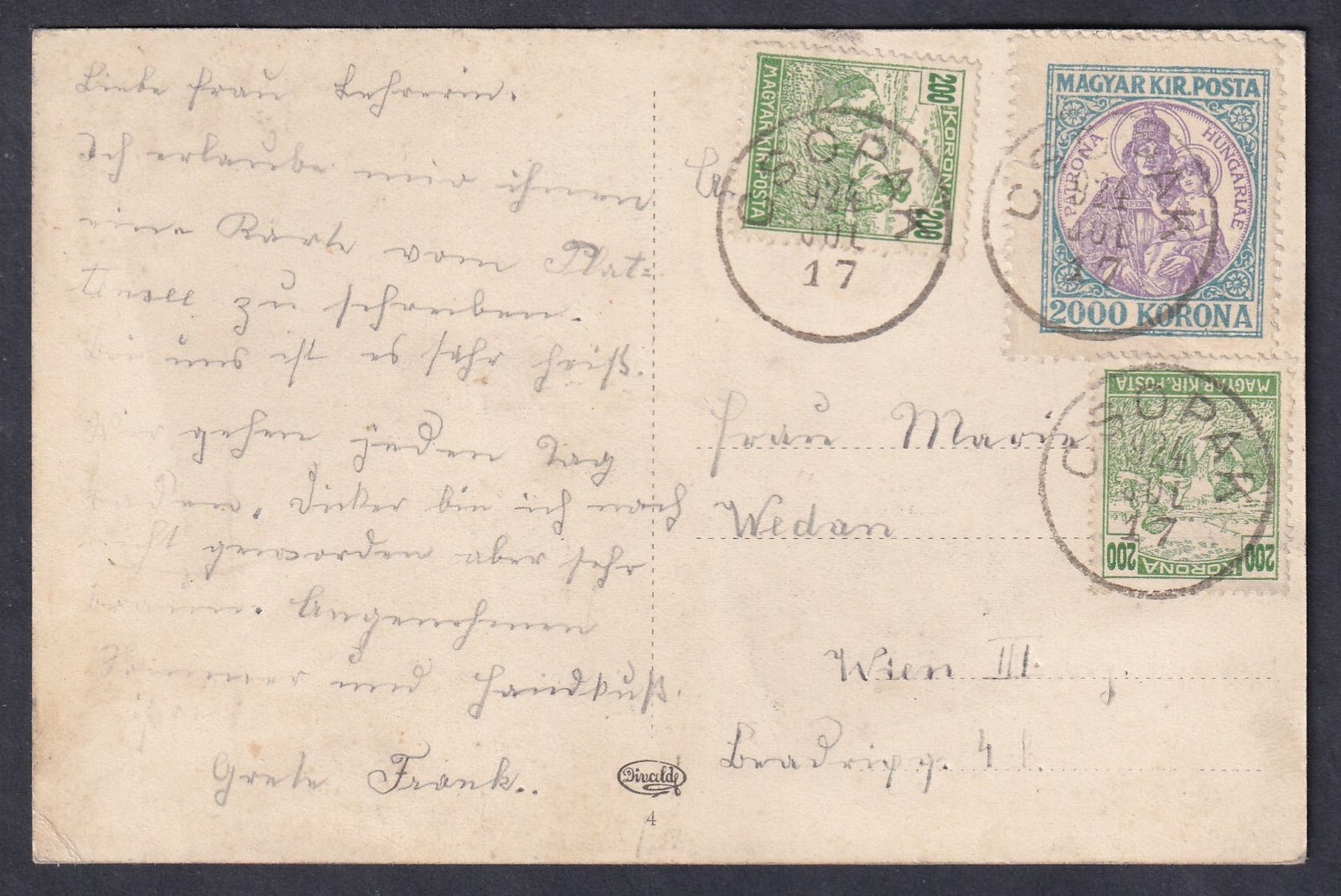 IMG_20260205_0005 1924. Csopak, Bécsbe feladott képeslap 2400 K díjtétellel