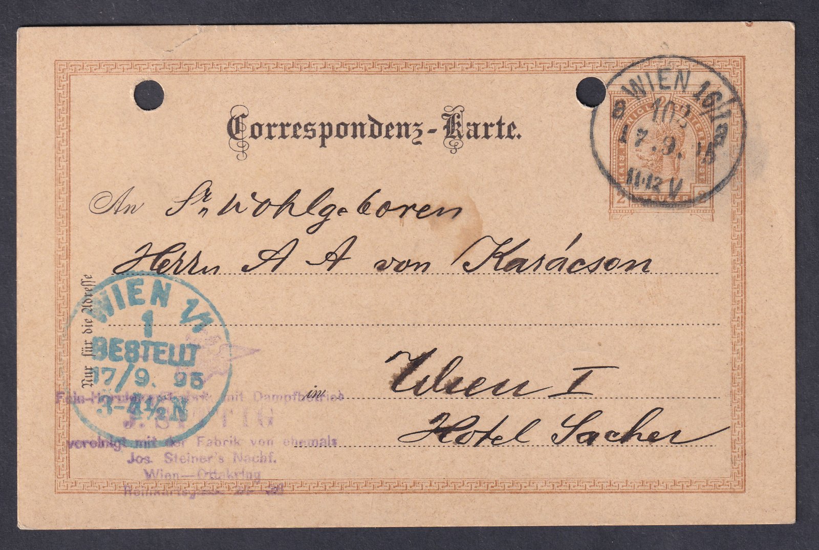 1915. Bécs, helyben feladott díjjegyes levelezőlap