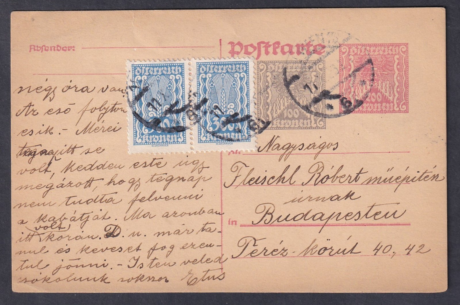 1925. Ausztria, Budapestre feladott díjkiegészített levelezőlap