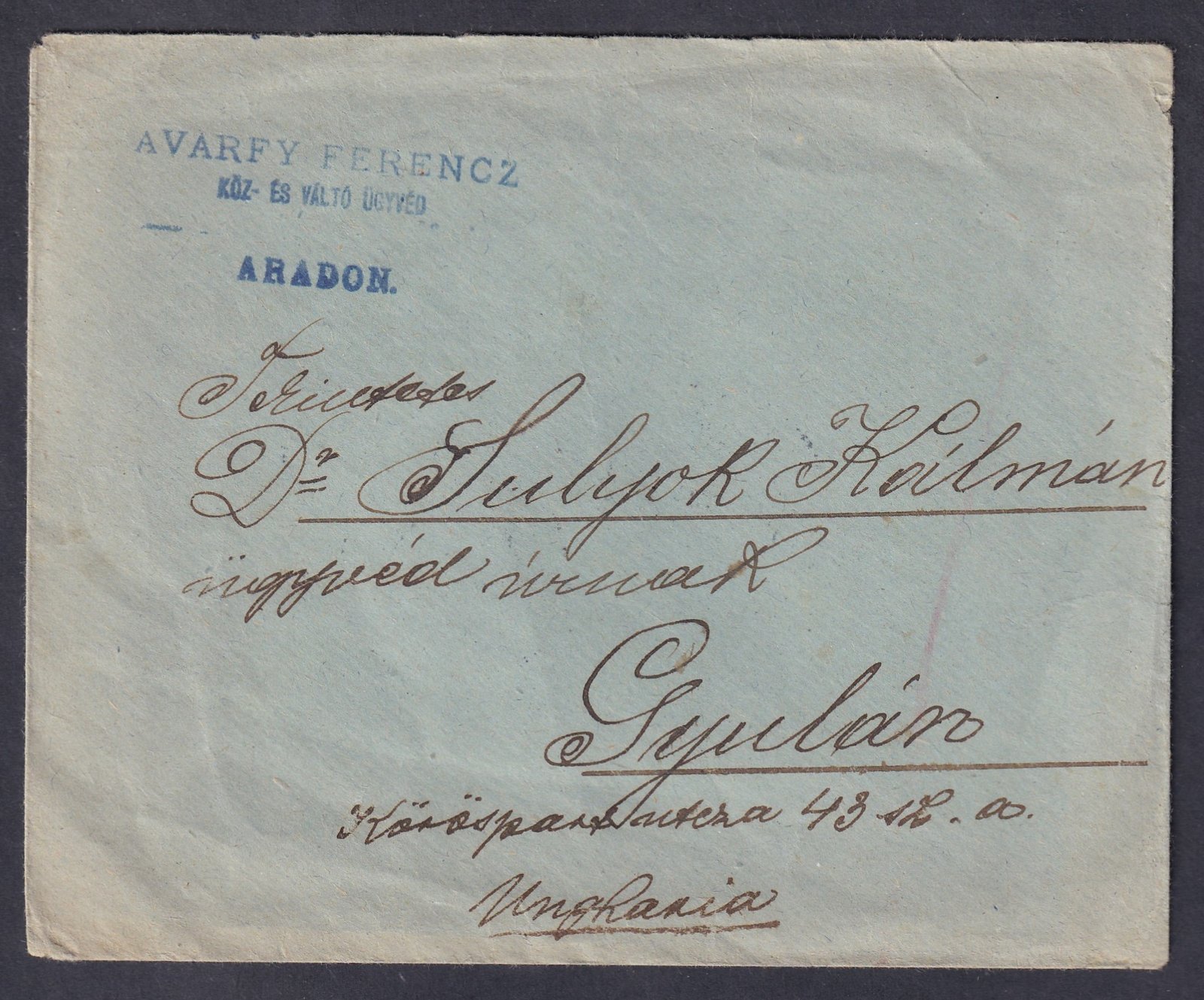 1924. Románia, Magyarországra feladott levél