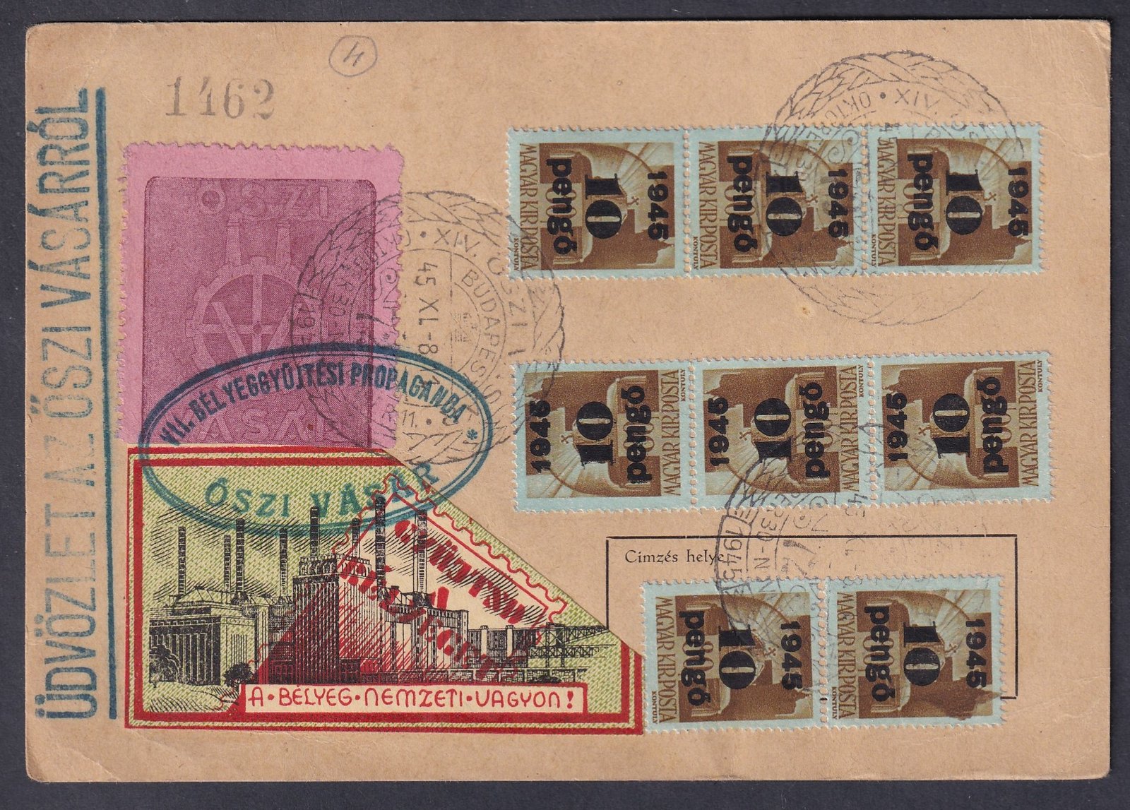 1945. "Üdvözlet az őszi vásárról", sorszámozott emléklap