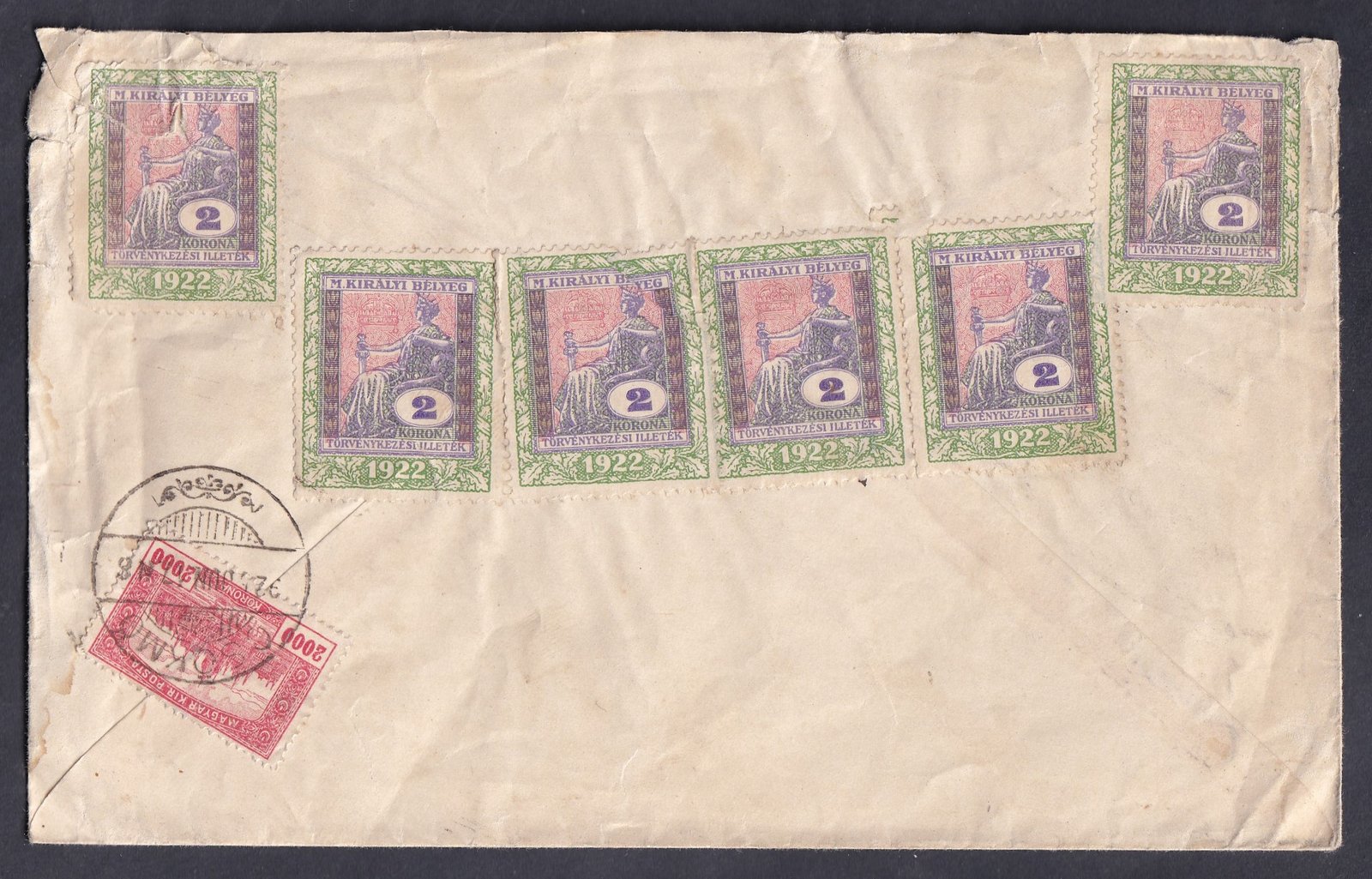 1922. Csökmő, Gyomára feladott levél - 6x 2 Korona Törvénykezési Illeték bélyeggel