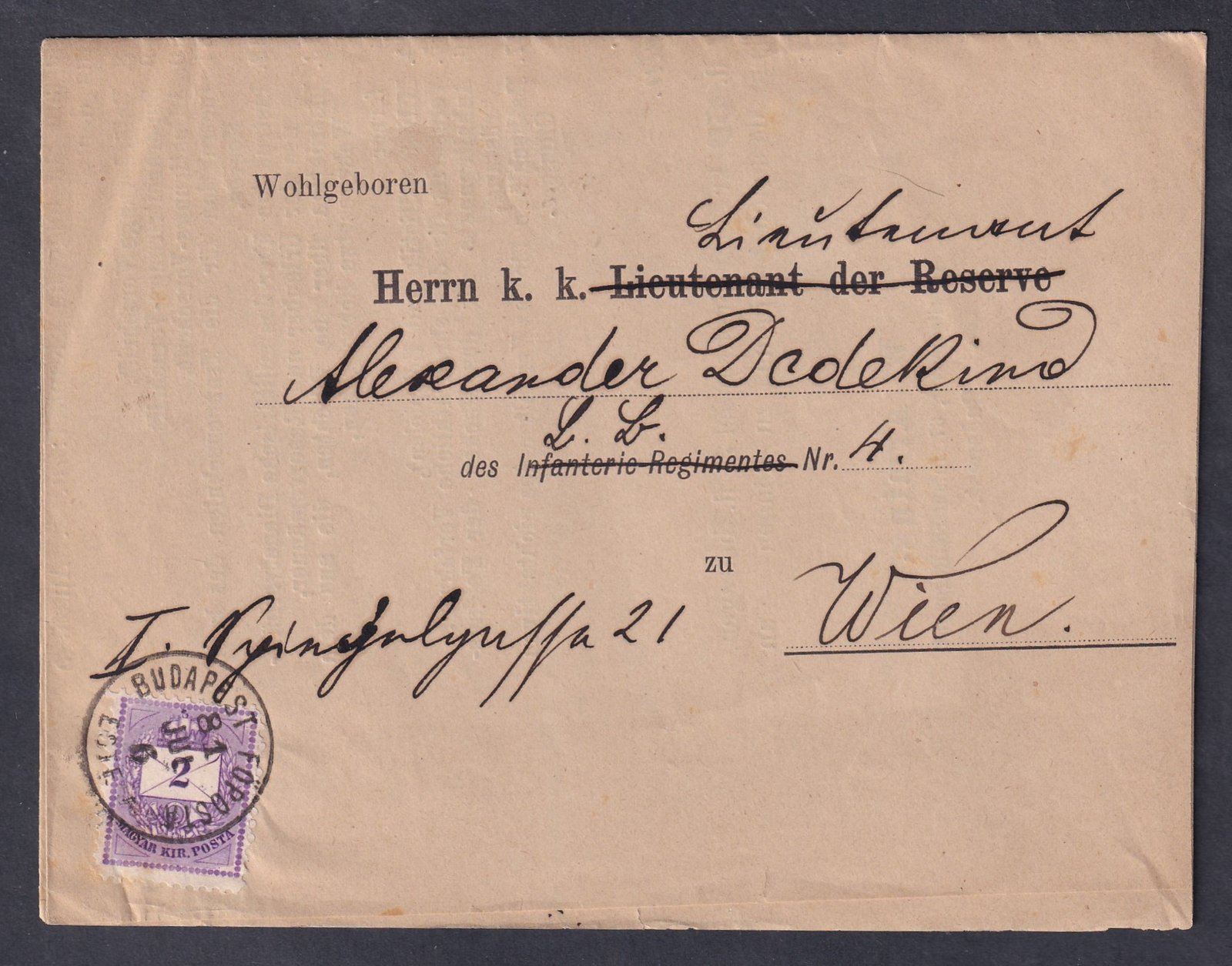 1881. Budapest, Bécsbe feladott nyomtatvány, teljes tartalommal, ritka szép élénk vöröses ibolya színű 2 kr!