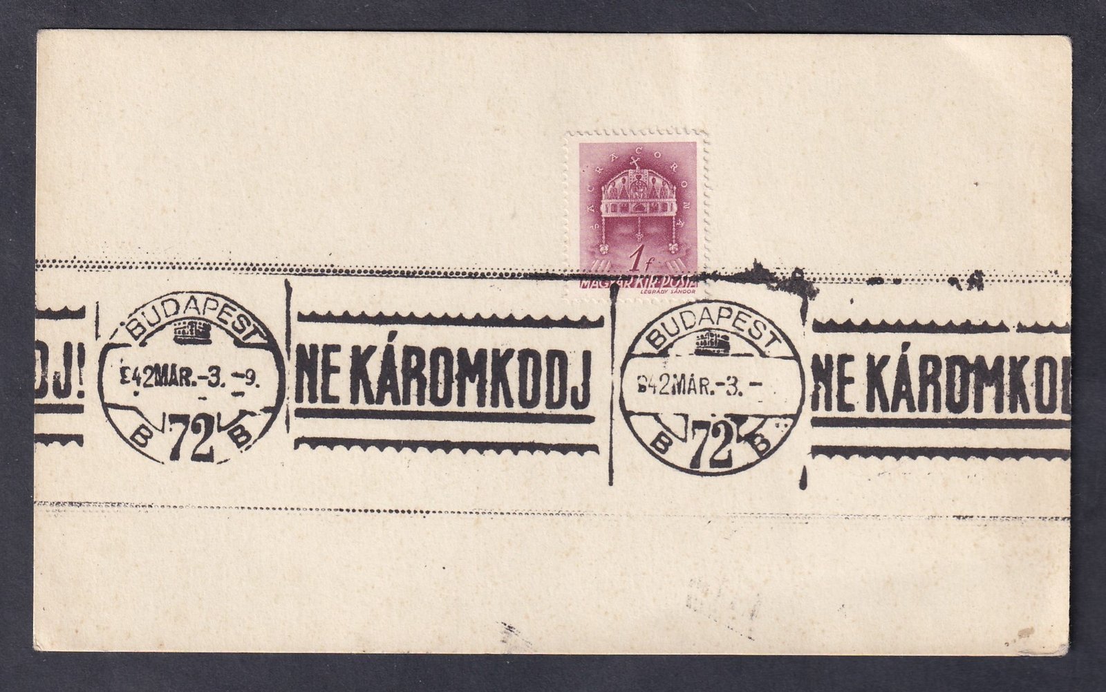 1942. levelezőlap, "Ne káromkodj" propaganda bélyegzéssel