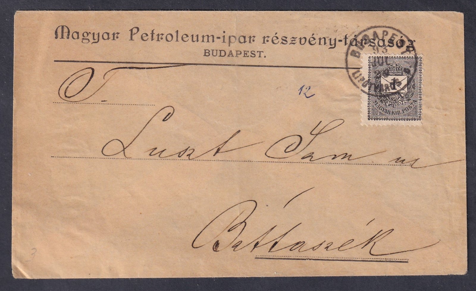 1893. Budapest, Bátaszékre feladott nyomtatvány boríték, 1kr díjtétellel