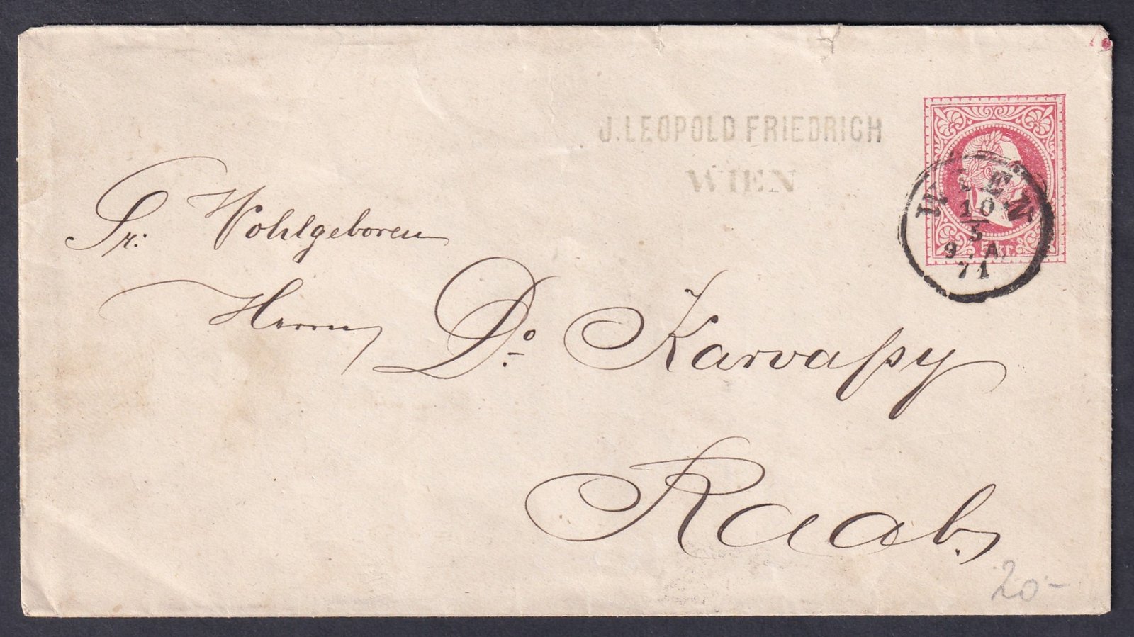 1871. Bécs, RAAB (Győrbe) feladott díjjegyes boríték