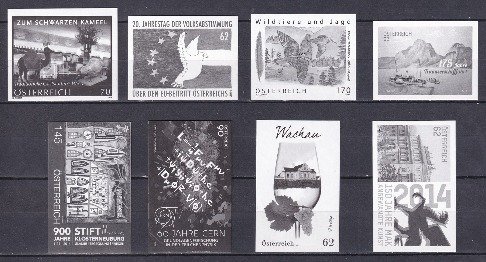 1914. Ausztria, 8 db vágott fekete nyomat