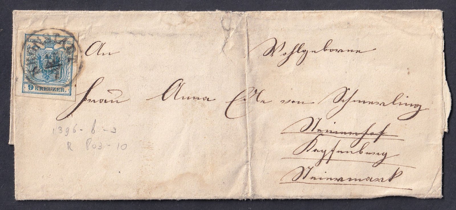 Kronstadt (Brassó), Hermannstadt (Nagyszeben)-be feladott levél 9kr géppapír