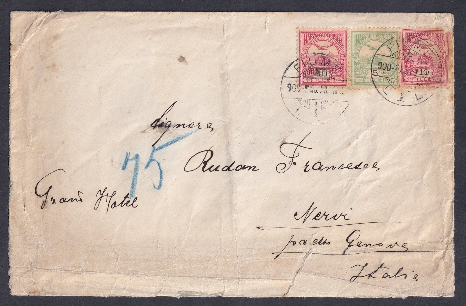 1909. Fiume, Nervi (Olaszország) -ba feladott levél