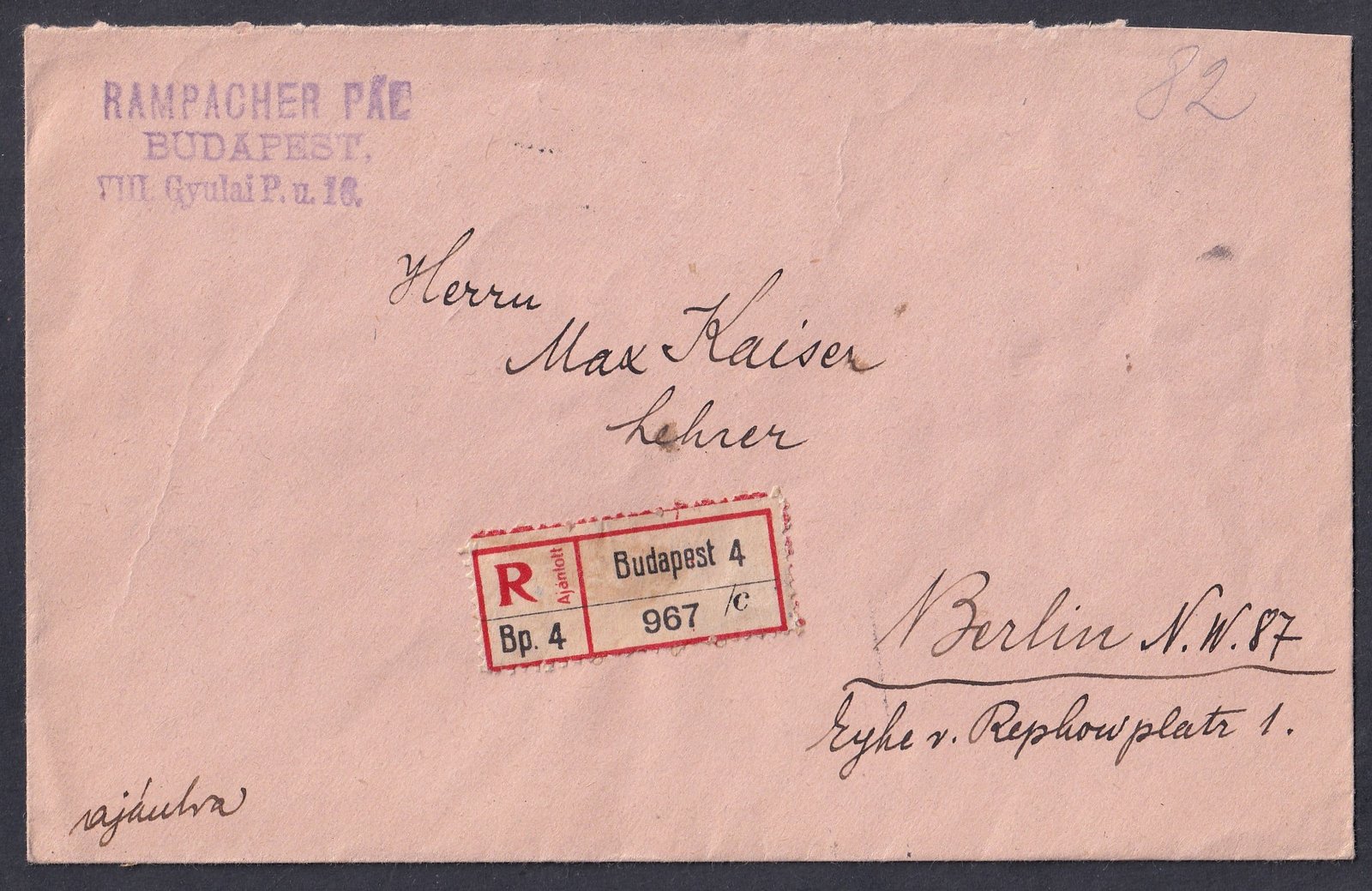 1926. Budapest, Berlinbe feladott levél