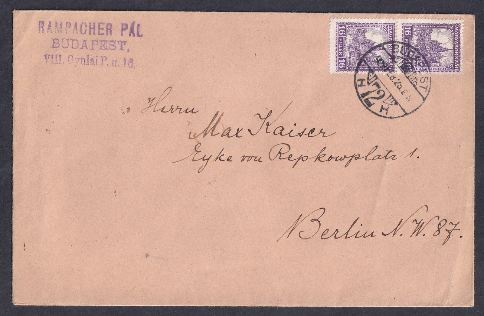 1929. Budapest. Berlinbe feladott levél