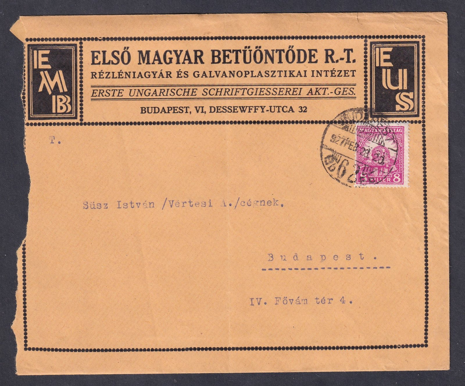 1927. Budapest, helyben feladott levél