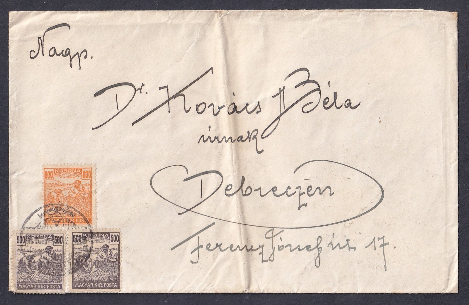 1924. (13. d.sz.) Esztergom, Debrecenbe feladott levél