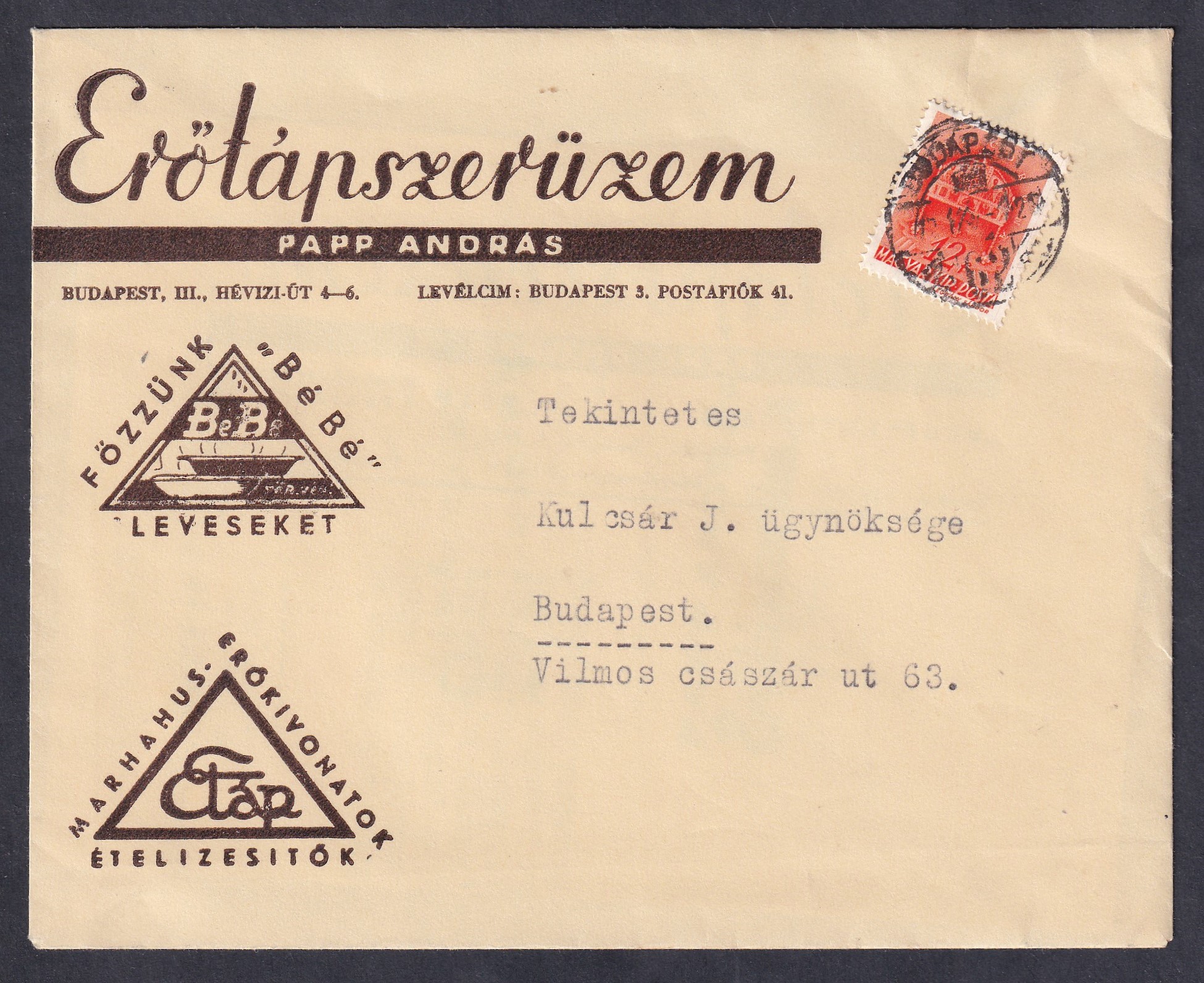 1942. Budapest, helyben feladott dekoratív levél