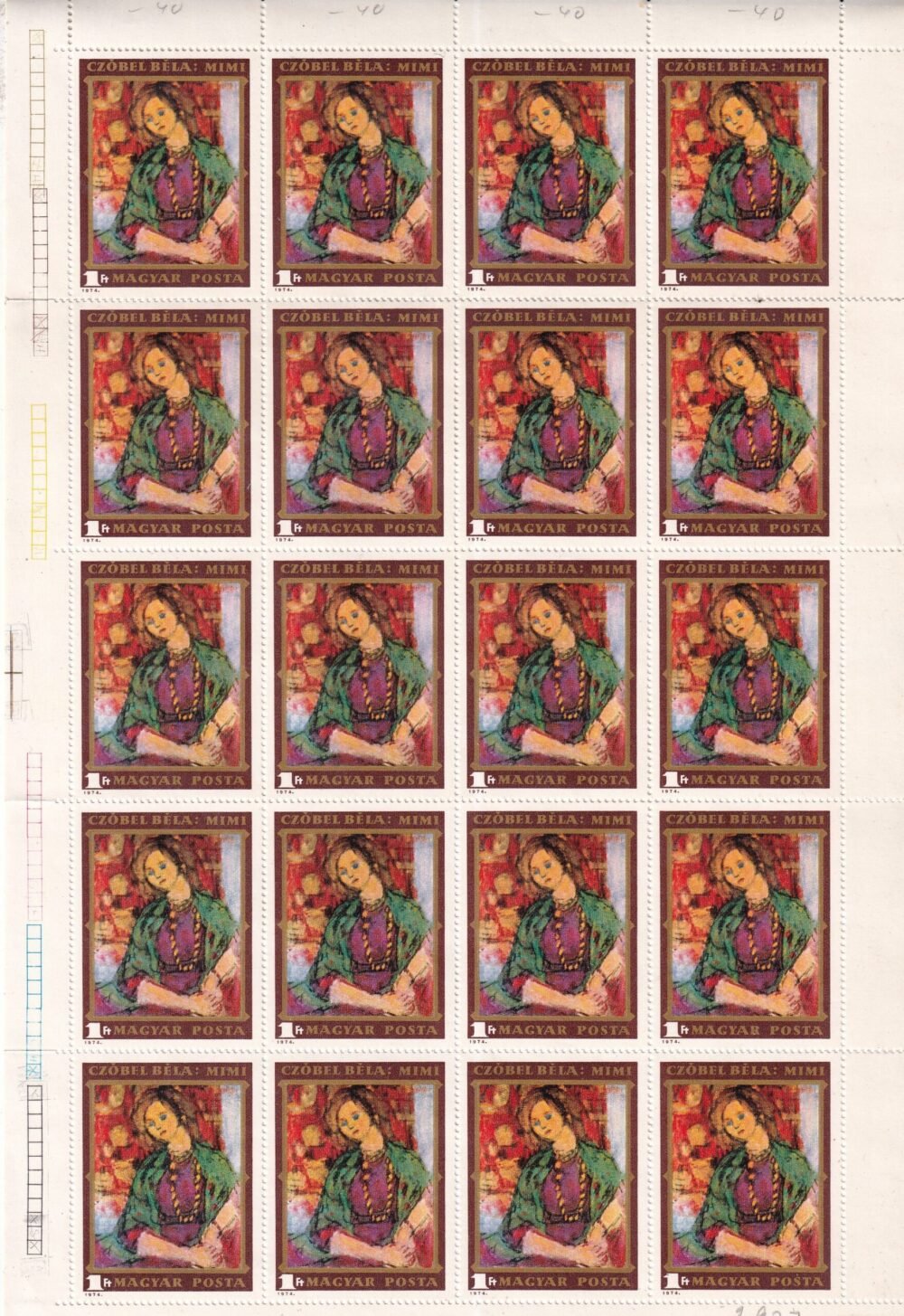 1974. Czóbel Béla I. 20 db-os teljes ív