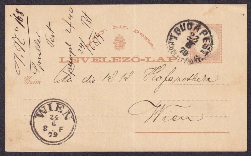 1874. Bécsbe feladott levelezőlap