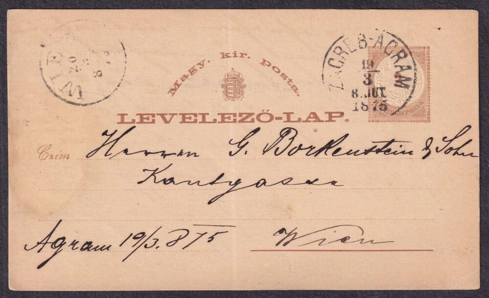 1875. Bécsbe feladott levelezőlap