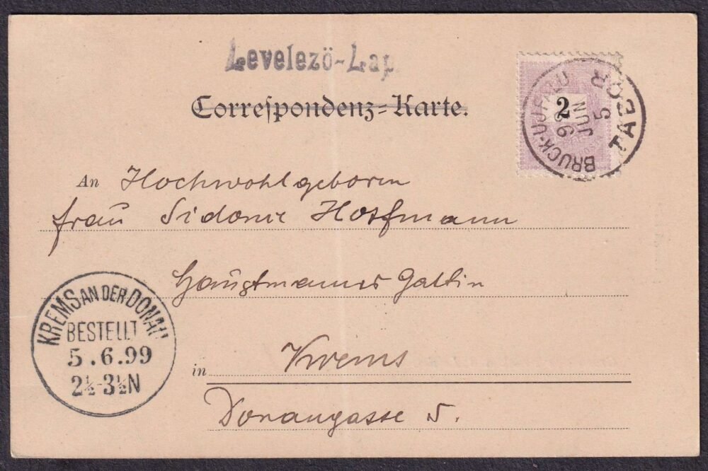 1899. BRUCK-UJFALU / TÁBOR, Krems an der Donau-ba feladott képeslap
