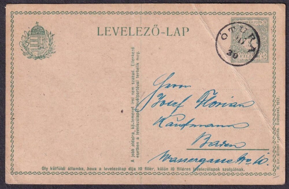1917. ÓTURA levelezőlap