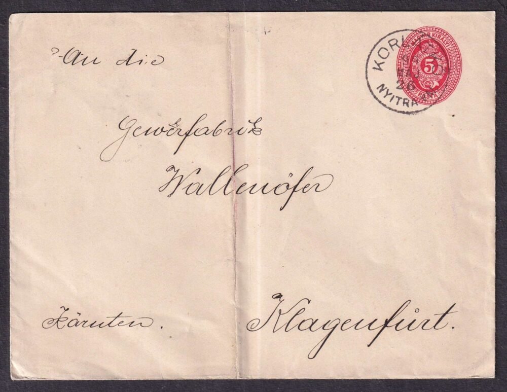 1899. KORLÁTKŐ / NYITRA VM. Klagenfurt-ba feladott levél