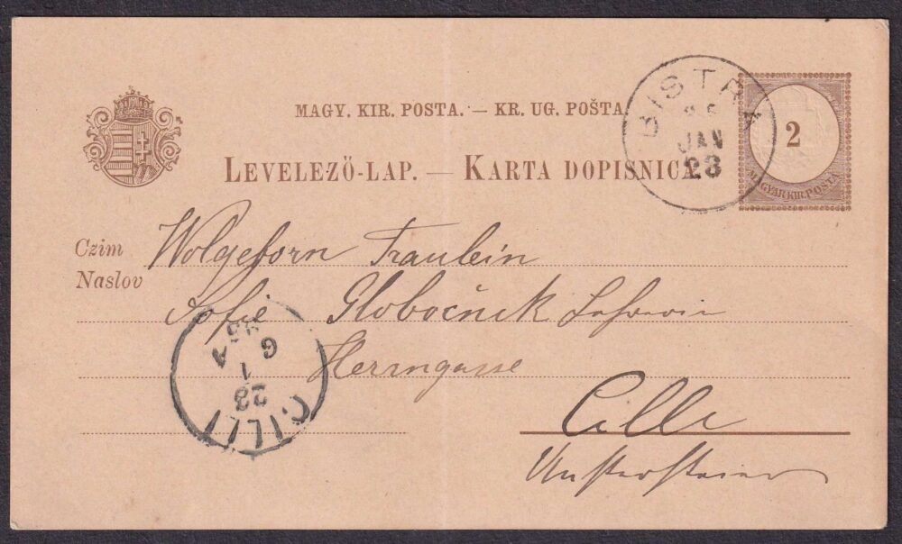 1895. BISTRA, Cilli-be feladott magyar-horvát nyelvű levelezőlap (C változat)