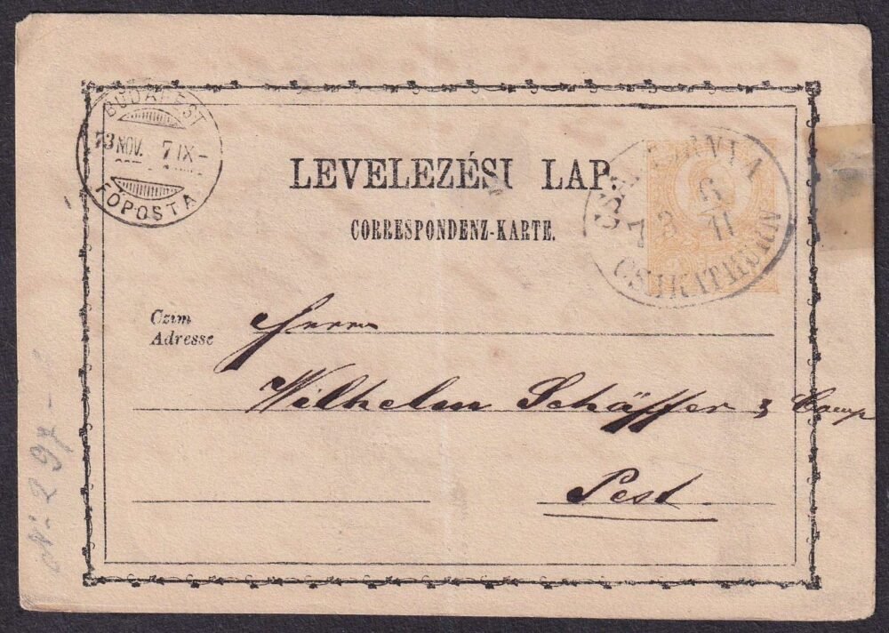 1871. CSÁKTORNYA / CSAKATHURN (Gudlin 250 pont), Pestre feladott levelezőlap
