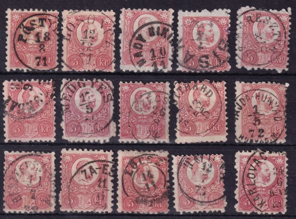 15 db 1871. 5kr, sok jó bélyegzéssel