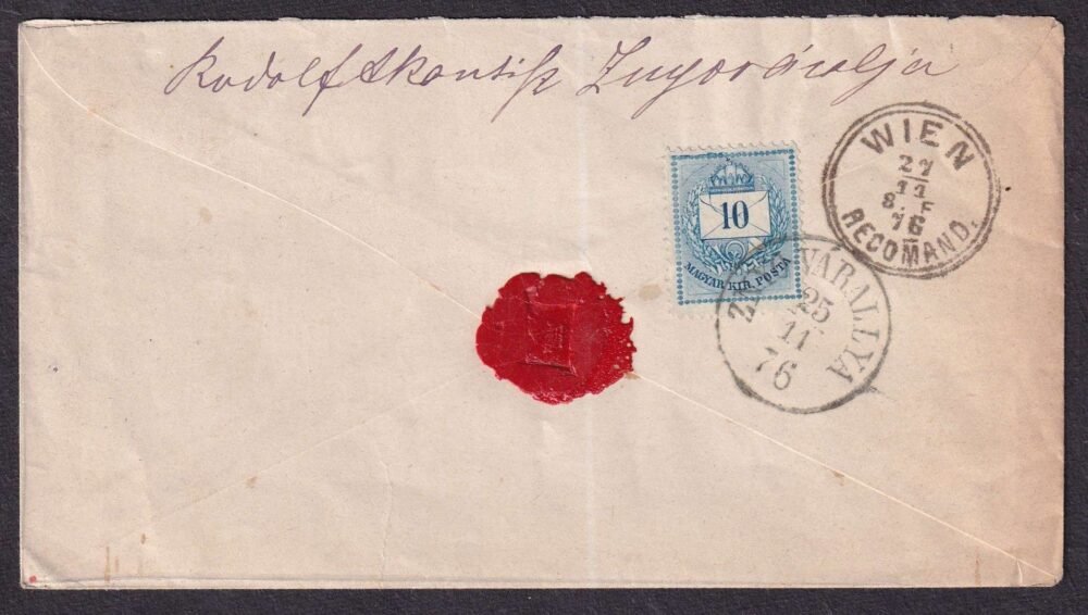 1876. ZNYO-VÁRALLYA (Gudlin 250 pont), Bécsbe feladott díjkiegészített boríték - Image 2
