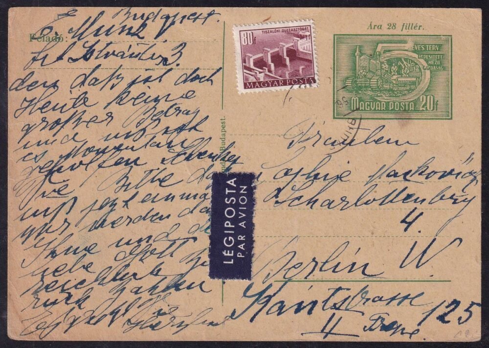 1956. Berlinbe, légipostán feladott levelezőlap