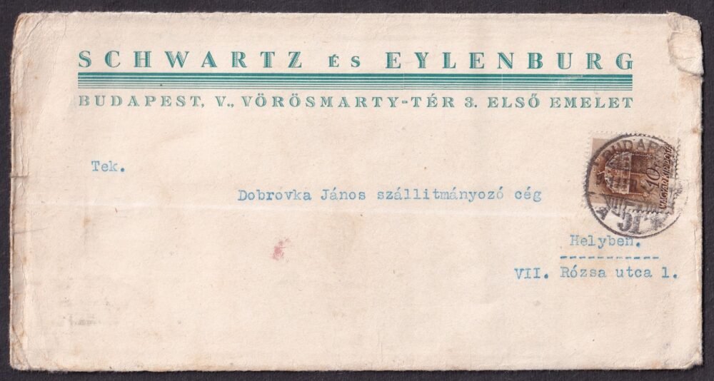 1941. Budapest, helyi levél NEMZETKÖZI VÁSÁR érkezési bélyegzéssel