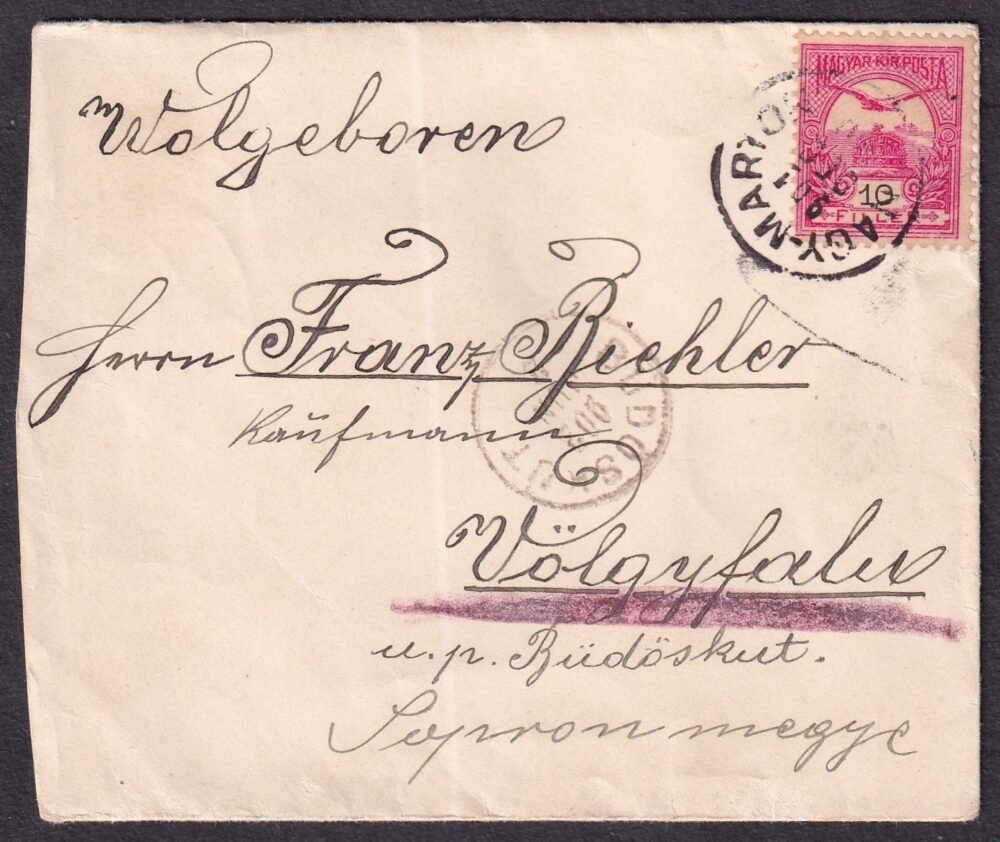 1901. NAGY-MARTON, Völgyfaluba feladott levél, BÜDÖSKÚT - utólsó posta hely bélyegzéssel