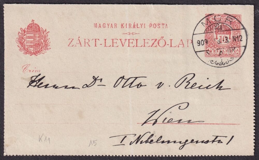 1902. MÓR, Bécsbe feladott zárt levelezőlap