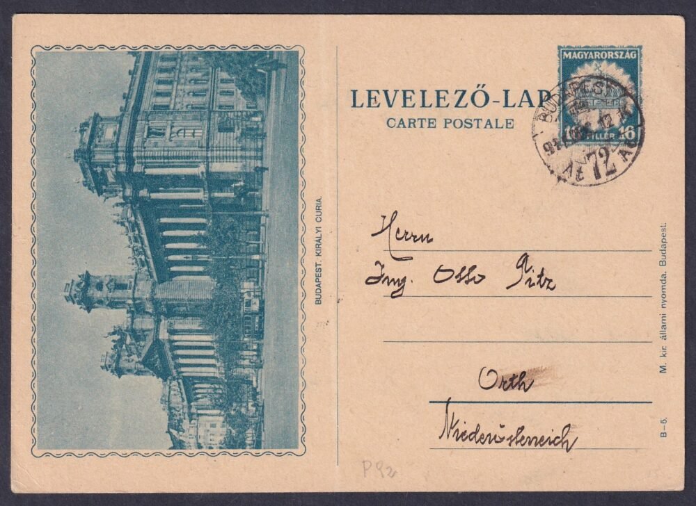 1931. Budapest, Orth-ba feladott képeslevelezőlap,