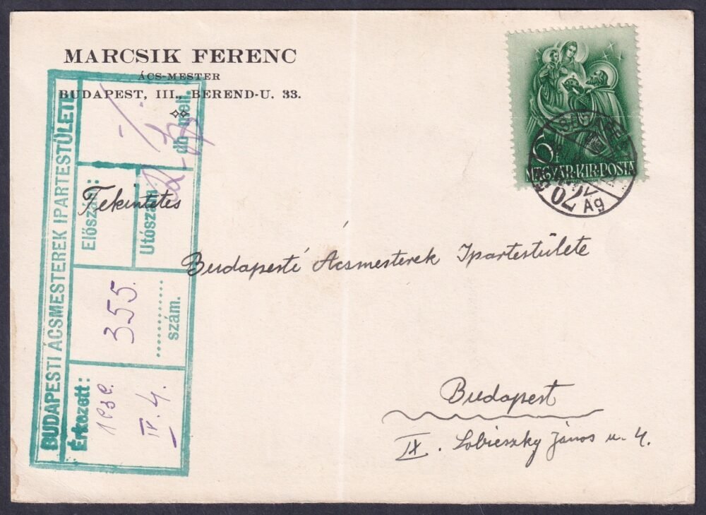 1939. Budapest, helyi céges levelezőlap