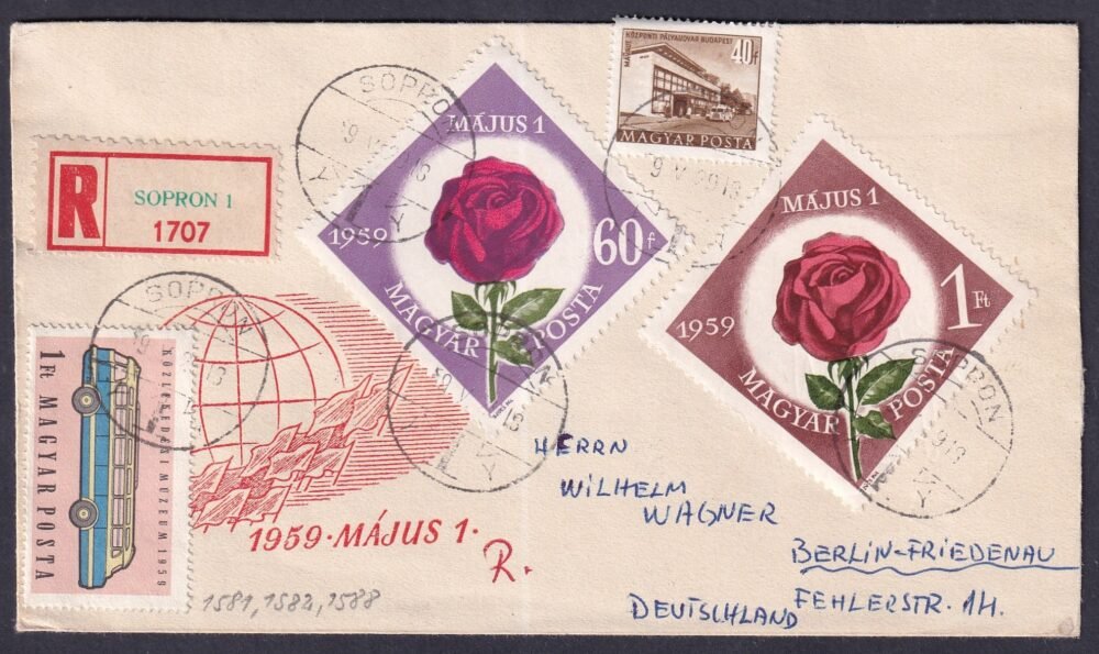 1959. Május 1. FDC Berlinbe feladott levélként