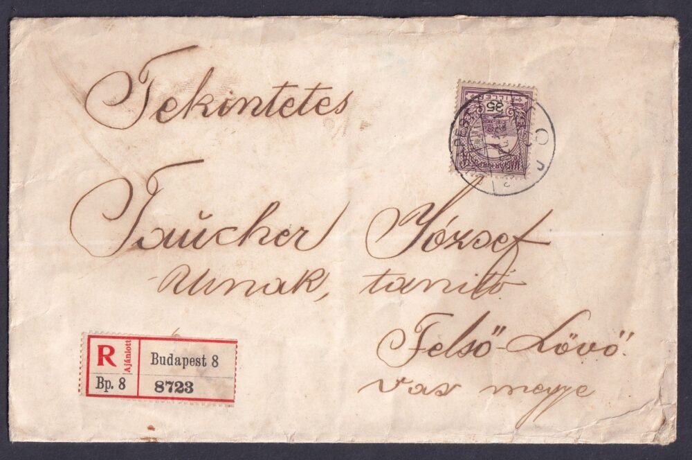 1906. Budapest/8, Felső-Lövőre feladott ajánlott levél