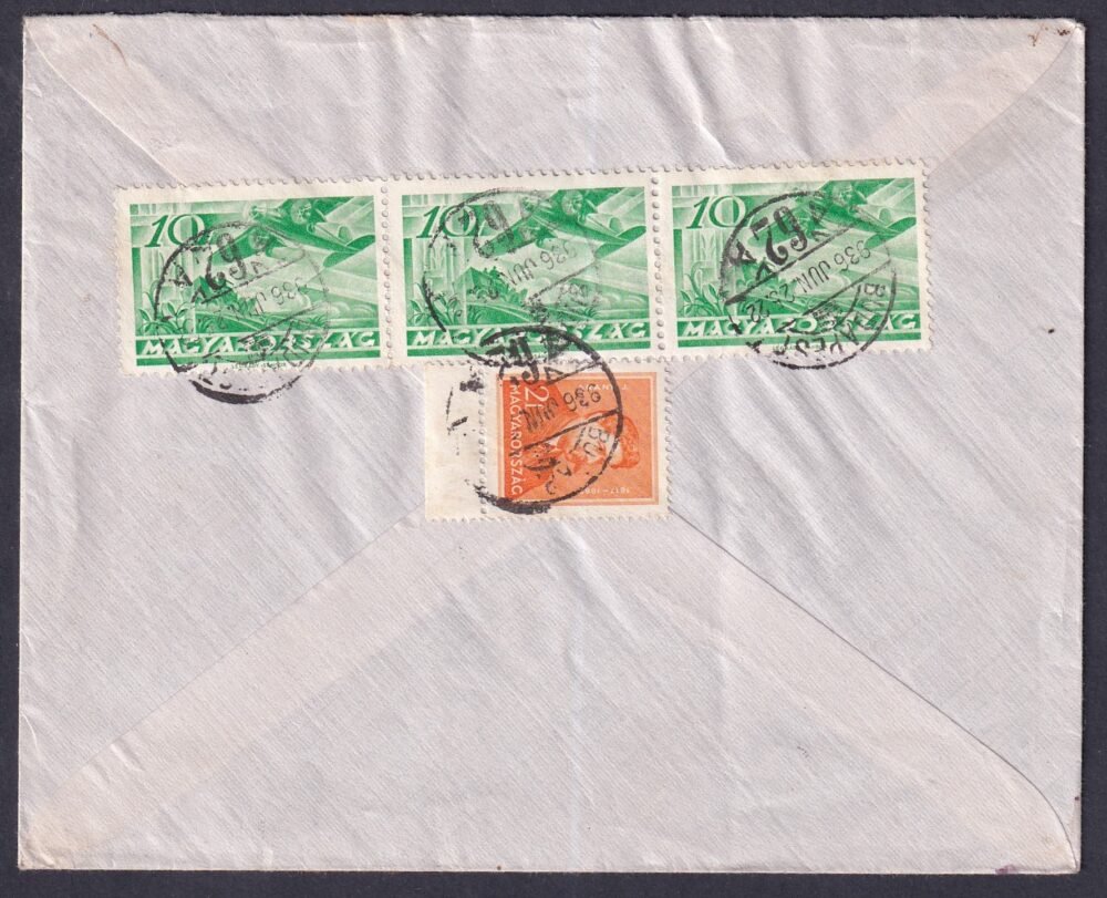 1936. Bécsbe feladott boríték (1936. 3x10f köznapi levélen +++) - Image 2