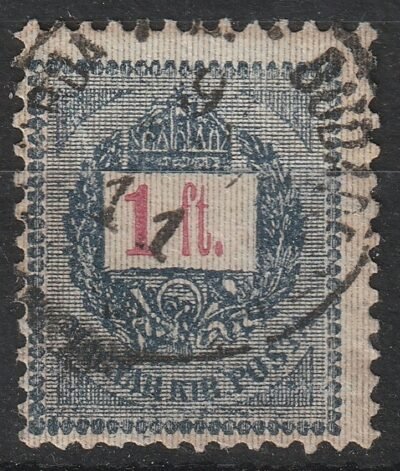 1889. 1Ft /E/ eltömődött nyomat. élénk sötét árnyalat, értékszámon átütő alapnyomat
