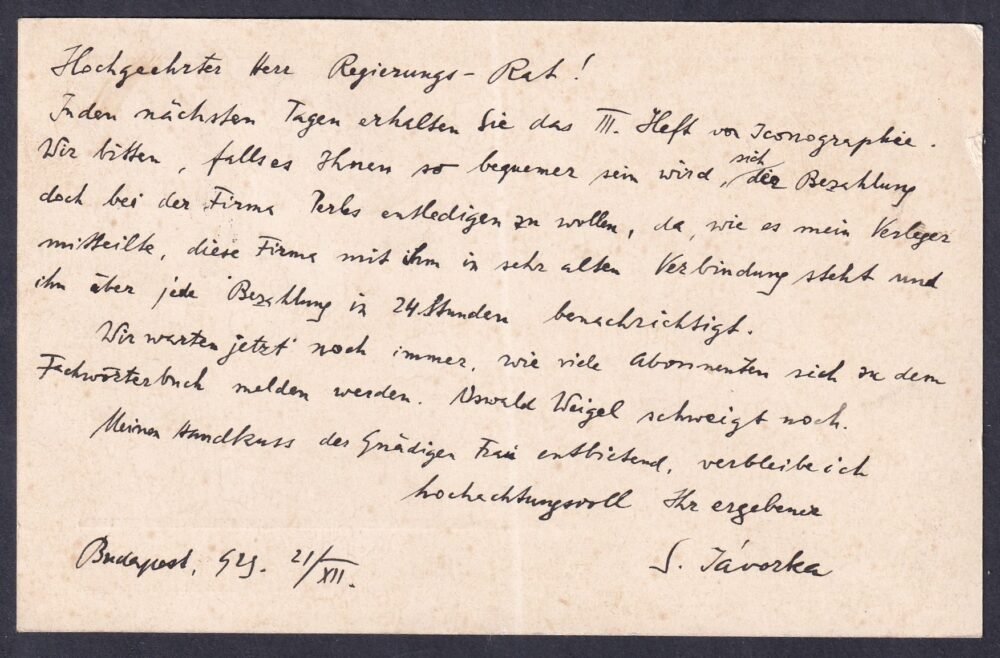 1929. Jávorka Sándor Kossuth-díjas botanikus, 1943-ban az MTA igazgatója,  Bécsbe feladott autógráf levelezőlapja - Image 2