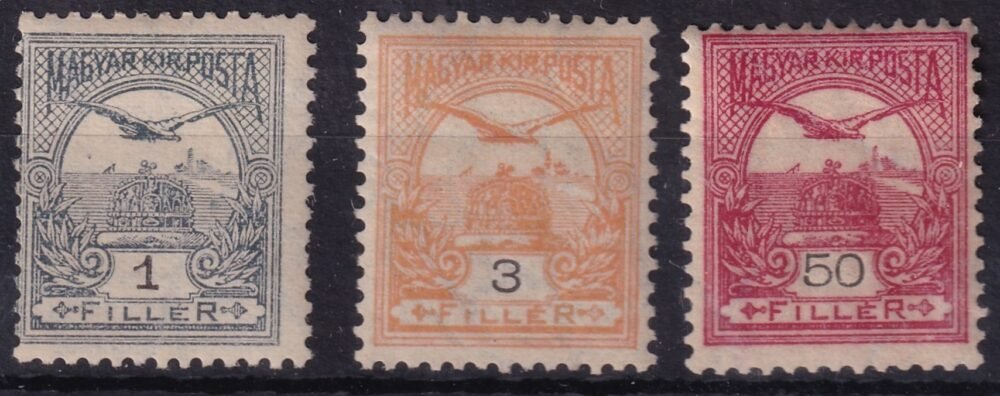 1900. 3 db postatiszta Turulos bélyeg, 1 filléres csillagidom vízjellel