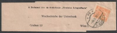 1916. Budapest, Bécsbe feladott újságszalag érkezési bélyegzéssel